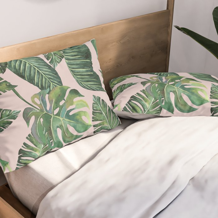 Jungle Leaves, Banana, Monstera Pink #society6 Pillow Sham Gallery Image 2