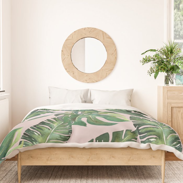 Jungle Leaves, Banana, Monstera Pink #society6 Duvet Cover Gallery Image 3