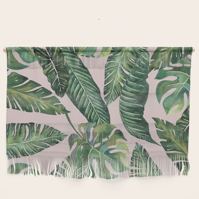 Jungle Leaves, Banana, Monstera Pink #society6 Wall Hanging Gallery Image 1