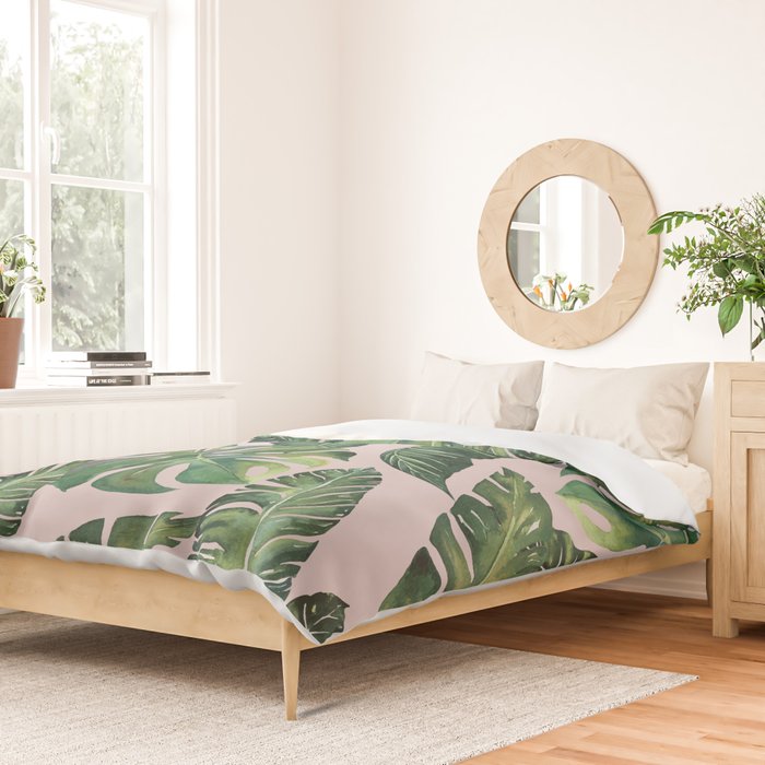 Jungle Leaves, Banana, Monstera Pink #society6 Duvet Cover Gallery Image 2
