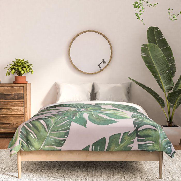 Jungle Leaves, Banana, Monstera Pink #society6 Comforter Gallery Image 3