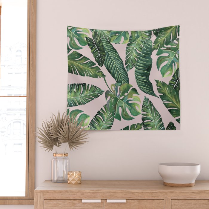 Jungle Leaves, Banana, Monstera Pink #society6 Wall Tapestry Gallery Image 2