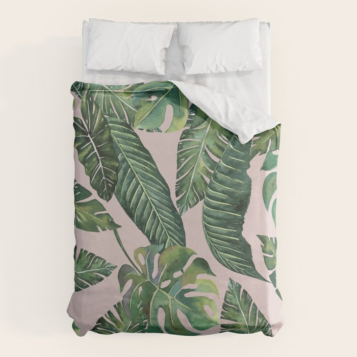 Jungle Leaves, Banana, Monstera Pink #society6 Duvet Cover Gallery Image 6