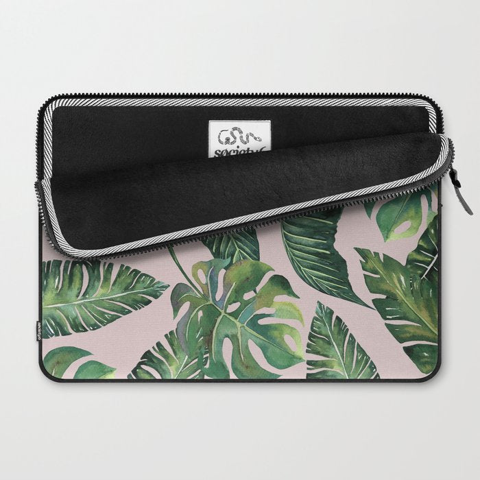 Jungle Leaves, Banana, Monstera Pink #society6 Laptop Sleeve Gallery Image 2