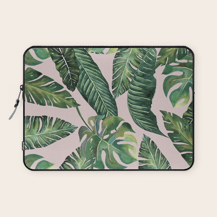 Jungle Leaves, Banana, Monstera Pink #society6 Laptop Sleeve Gallery Image 1