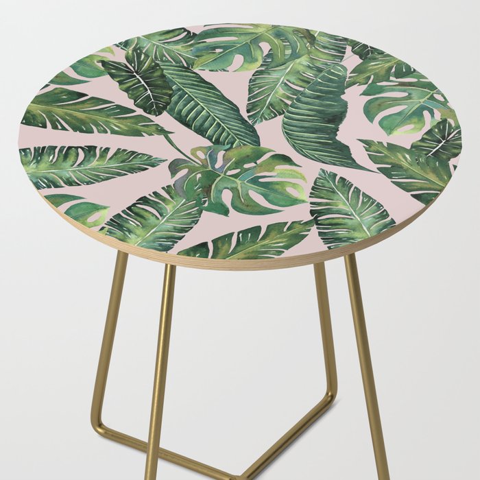 Jungle Leaves, Banana, Monstera Pink #society6 Side Table Gallery Image 2