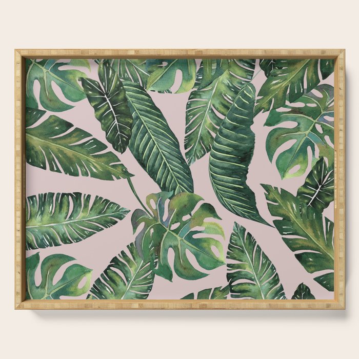 Jungle Leaves, Banana, Monstera Pink #society6 Serving Tray Gallery Image 1