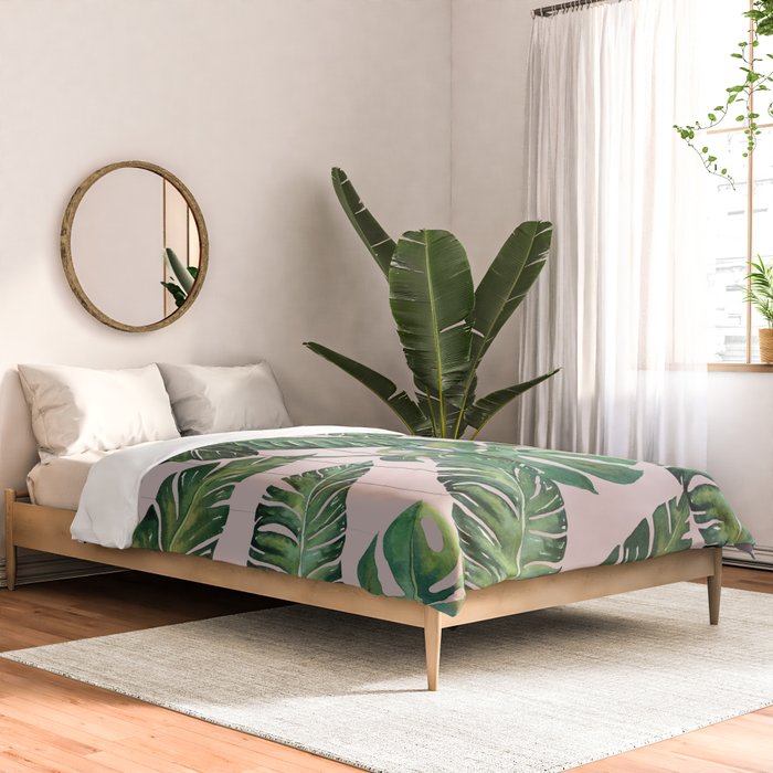 Jungle Leaves, Banana, Monstera Pink #society6 Comforter Gallery Image 2