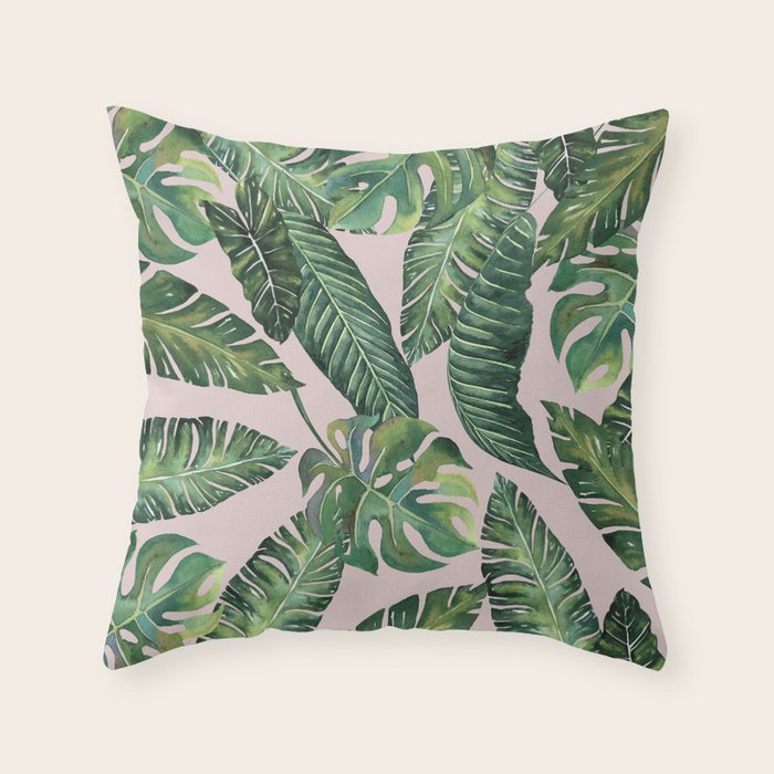 Jungle Leaves, Banana, Monstera Pink #society6 Throw Pillow Gallery Image 6