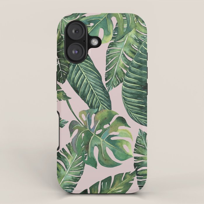Jungle Leaves, Banana, Monstera Pink #society6 iPhone Case Gallery Image 1