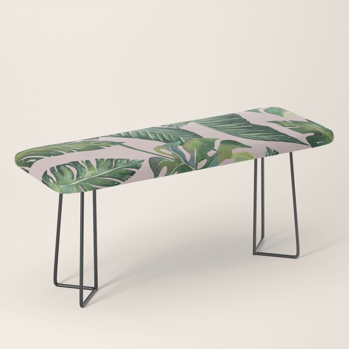 Jungle Leaves, Banana, Monstera Pink #society6 Bench Gallery Image 1