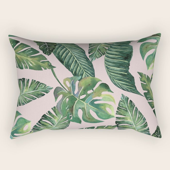 Jungle Leaves, Banana, Monstera Pink #society6 Rectangular Pillow Gallery Image 1