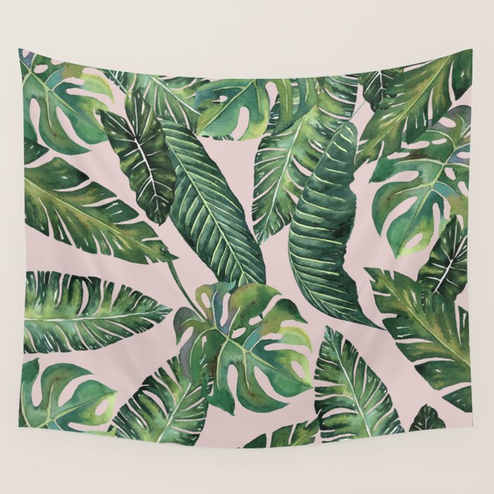 Jungle Leaves, Banana, Monstera Pink #society6 Wall Tapestry Gallery Image 4