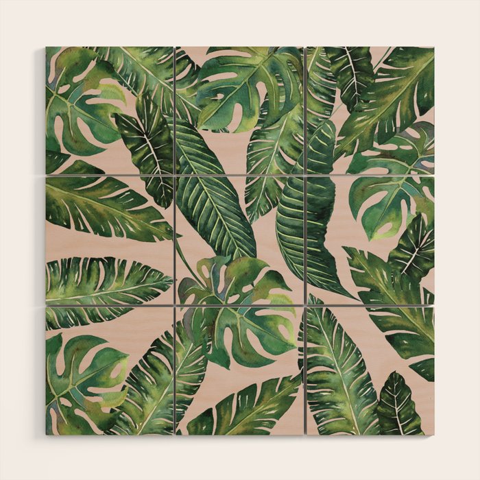 Jungle Leaves, Banana, Monstera Pink #society6 Wood Wall Art Gallery Image 1
