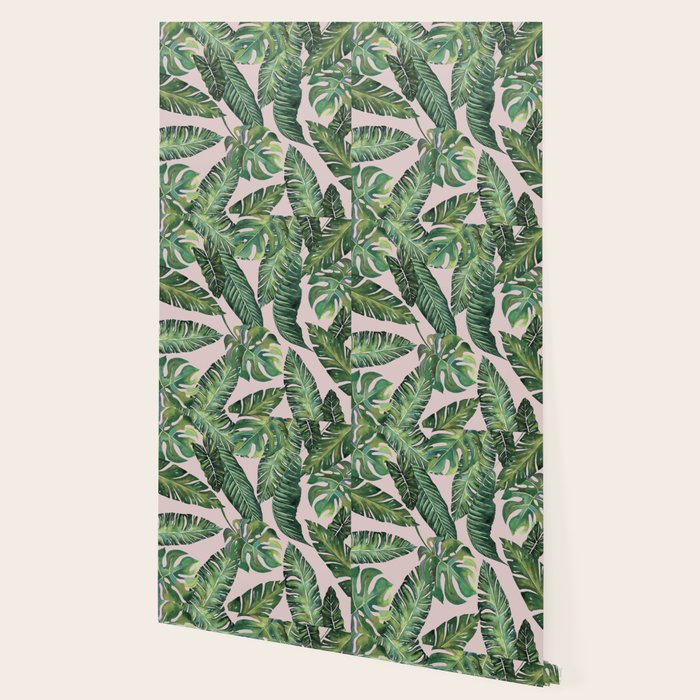 Jungle Leaves, Banana, Monstera Pink #society6 Wallpaper Gallery Image 2