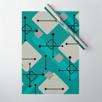 Retro 1950s Art Pattern Diamonds Teal Gold Wrapping Paper Gallery Image 1