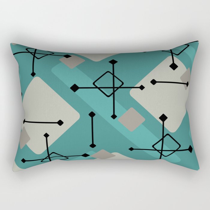 Retro 1950s Art Pattern Diamonds Teal Gold Rectangular Pillow Gallery Image 1