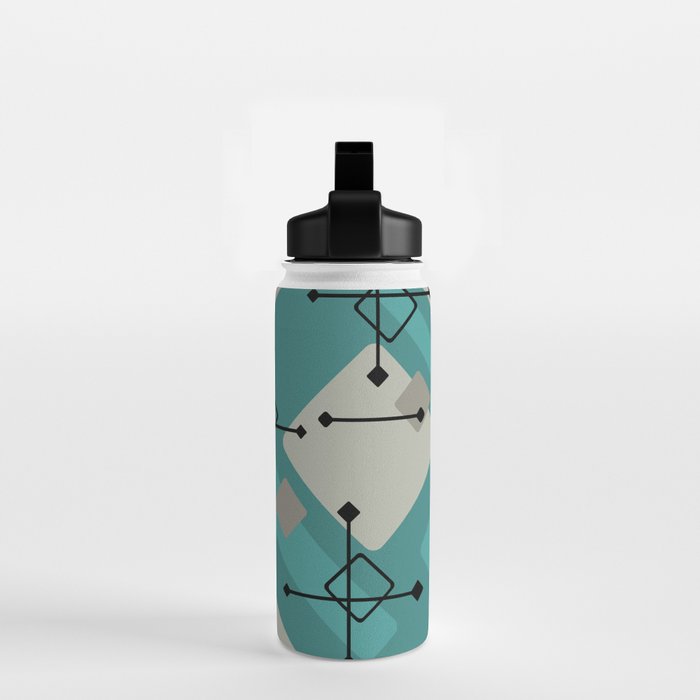 Retro 1950s Art Pattern Diamonds Teal Gold Water Bottle Gallery Image 2
