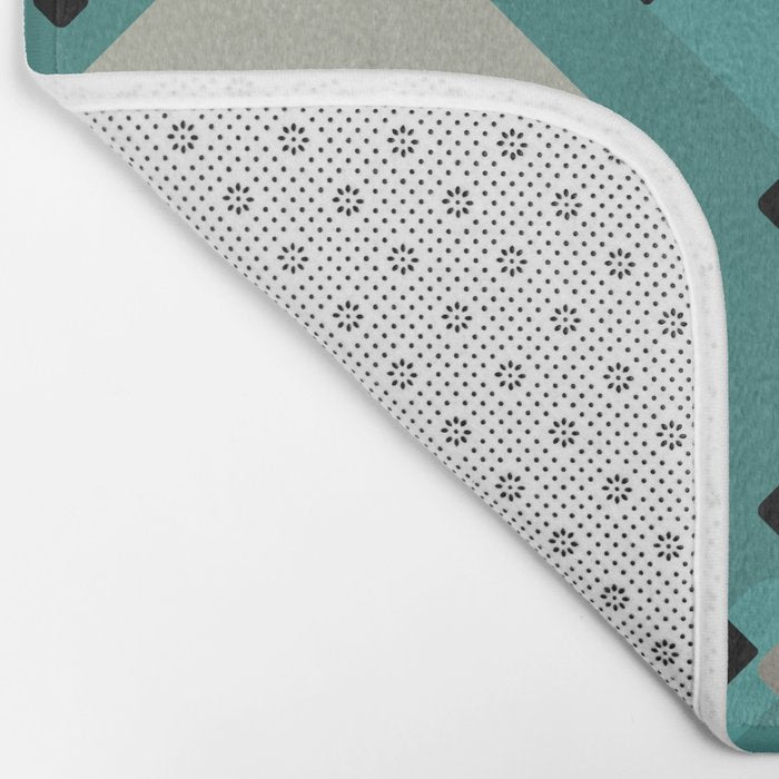 Retro 1950s Art Pattern Diamonds Teal Gold Bath Mat Gallery Image 2