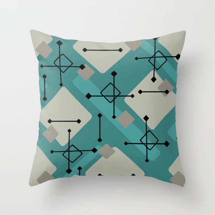 Retro 1950s Art Pattern Diamonds Teal Gold Throw Pillow Gallery Image 6