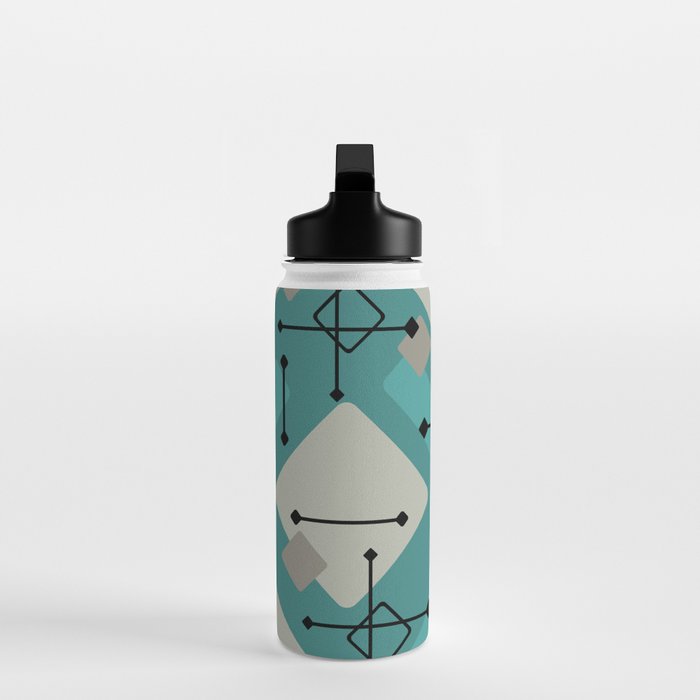 Retro 1950s Art Pattern Diamonds Teal Gold Water Bottle Gallery Image 3