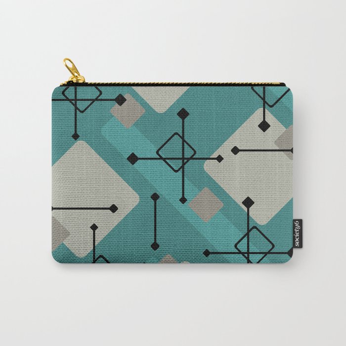 Retro 1950s Art Pattern Diamonds Teal Gold Carry All Pouch Gallery Image 1