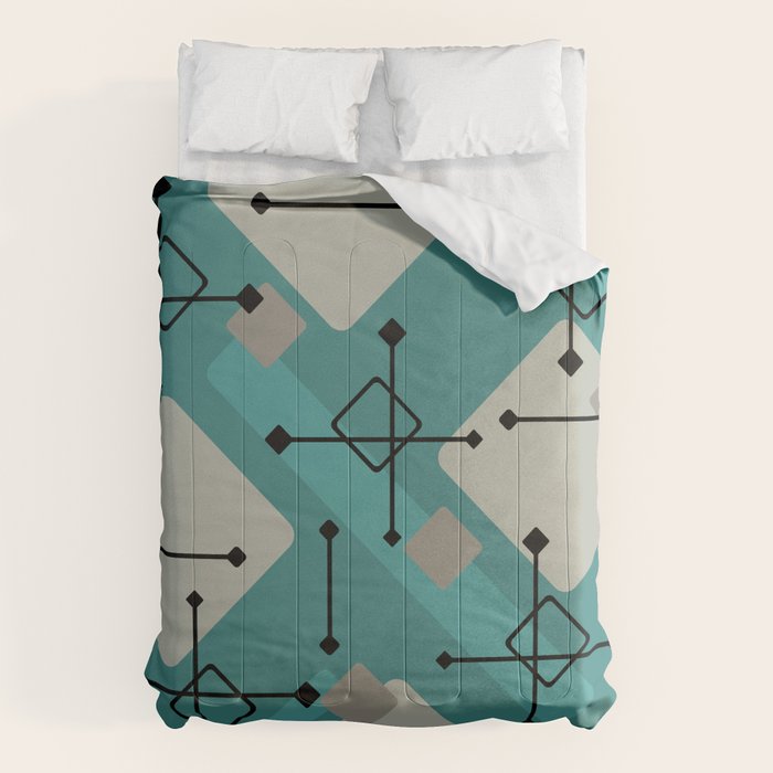 Retro 1950s Art Pattern Diamonds Teal Gold Comforter Gallery Image 6