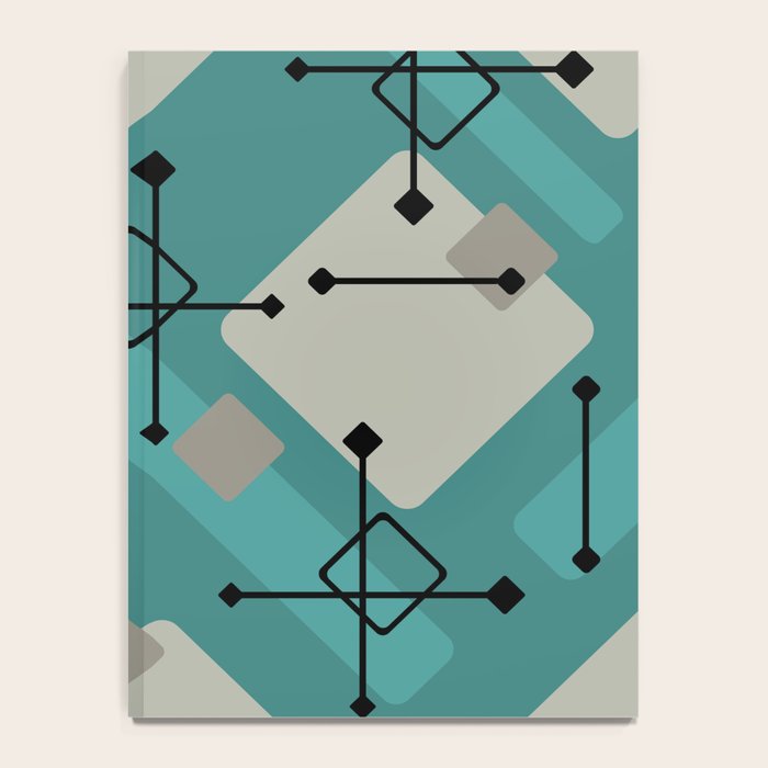 Retro 1950s Art Pattern Diamonds Teal Gold Notebook Gallery Image 4