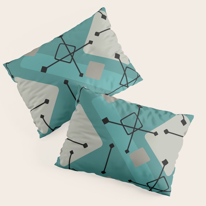 Retro 1950s Art Pattern Diamonds Teal Gold Pillow Sham Gallery Image 3