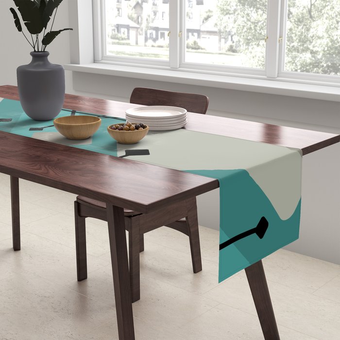 Retro 1950s Art Pattern Diamonds Teal Gold Table Runner Gallery Image 2