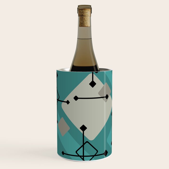Retro 1950s Art Pattern Diamonds Teal Gold Wine Chiller Gallery Image 3
