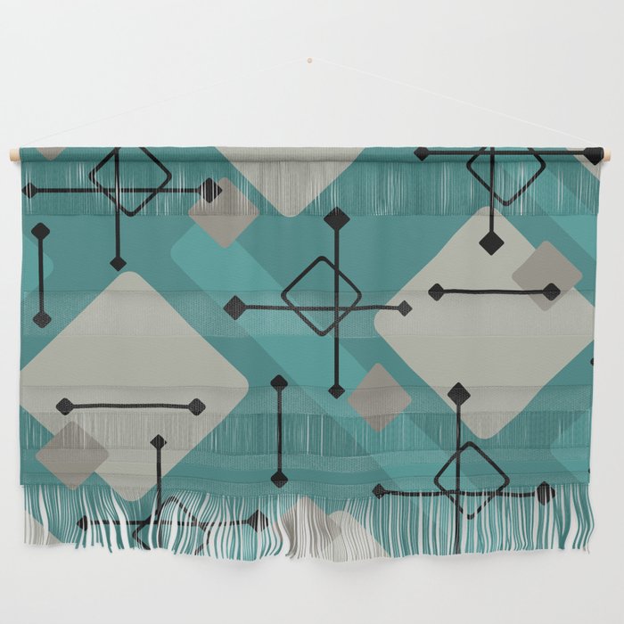 Retro 1950s Art Pattern Diamonds Teal Gold Wall Hanging Gallery Image 1