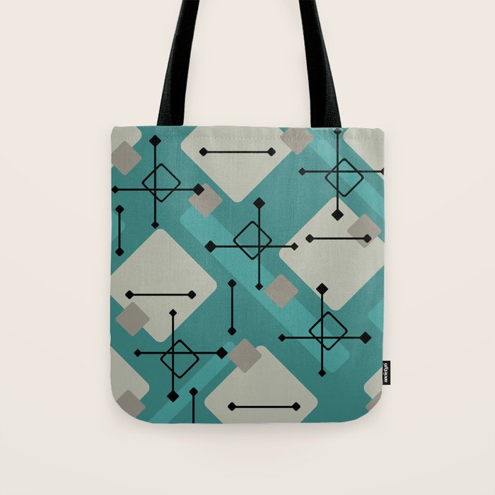 Retro 1950s Art Pattern Diamonds Teal Gold Tote Bag Gallery Image 1