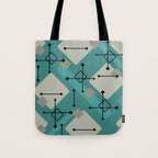 Retro 1950s Art Pattern Diamonds Teal Gold Tote Bag Gallery Image 1