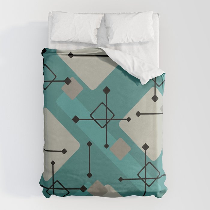 Retro 1950s Art Pattern Diamonds Teal Gold Duvet Cover Gallery Image 6