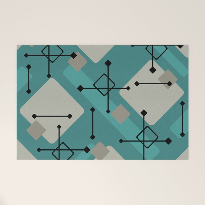 Retro 1950s Art Pattern Diamonds Teal Gold Welcome Mat Gallery Image 1