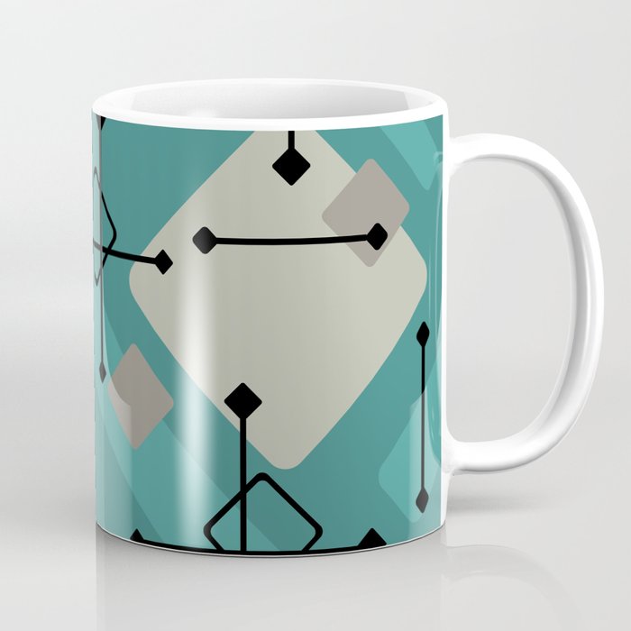 Retro 1950s Art Pattern Diamonds Teal Gold Coffee Mug Gallery Image 1