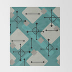 Retro 1950s Art Pattern Diamonds Teal Gold Throw Blanket Gallery Image 2