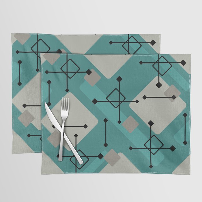 Retro 1950s Art Pattern Diamonds Teal Gold Placemat Gallery Image 1