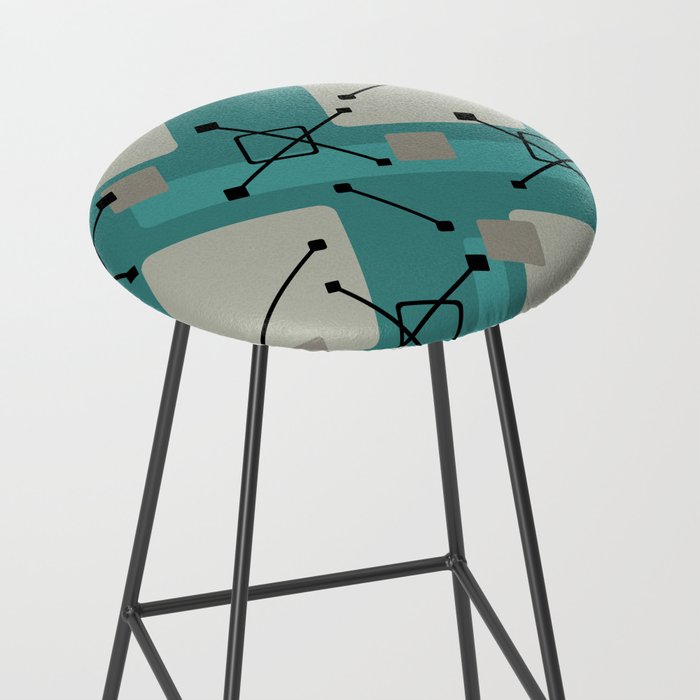 Retro 1950s Art Pattern Diamonds Teal Gold Stool Gallery Image 2