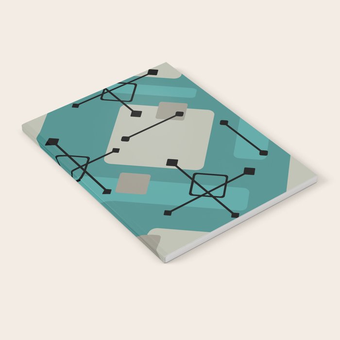 Retro 1950s Art Pattern Diamonds Teal Gold Notebook Gallery Image 1