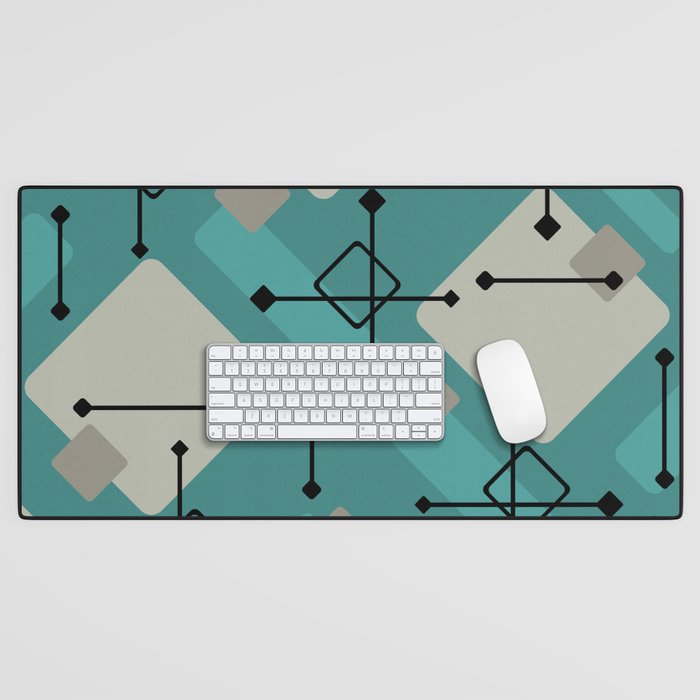 Retro 1950s Art Pattern Diamonds Teal Gold Desk Mat Gallery Image 1