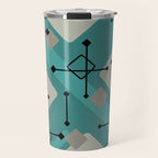 Retro 1950s Art Pattern Diamonds Teal Gold Travel Mug Gallery Image 1