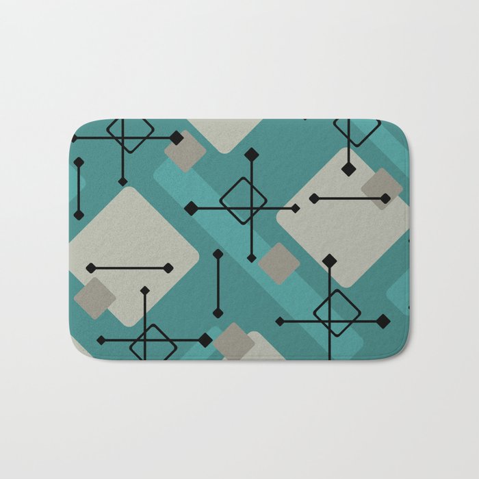 Retro 1950s Art Pattern Diamonds Teal Gold Bath Mat Gallery Image 1