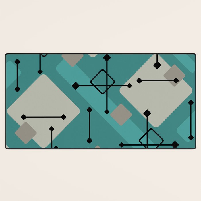 Retro 1950s Art Pattern Diamonds Teal Gold Desk Mat Gallery Image 3