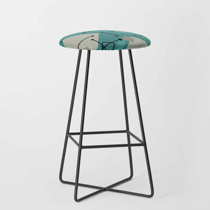 Retro 1950s Art Pattern Diamonds Teal Gold Stool Gallery Image 1
