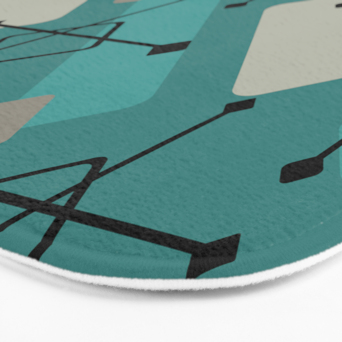 Retro 1950s Art Pattern Diamonds Teal Gold Bath Mat Gallery Image 3