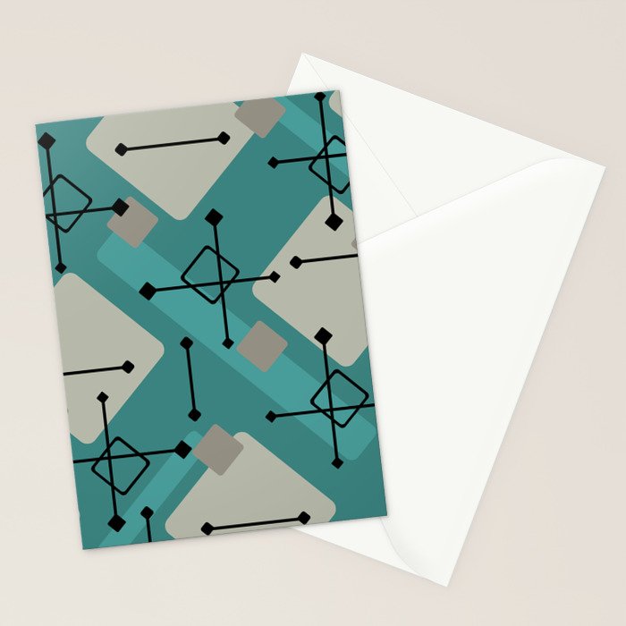 Retro 1950s Art Pattern Diamonds Teal Gold Stationery Card Gallery Image 2
