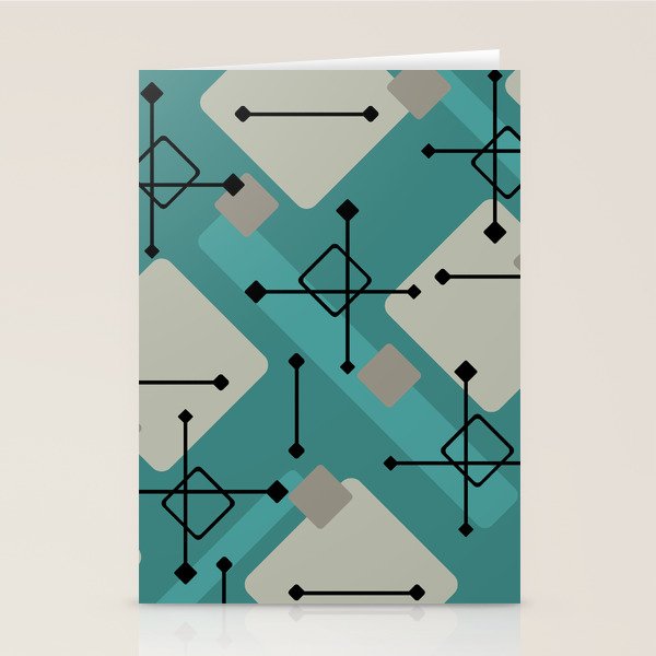 Retro 1950s Art Pattern Diamonds Teal Gold Stationery Card Gallery Image 1
