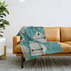 Retro 1950s Art Pattern Diamonds Teal Gold Throw Blanket Gallery Image 1